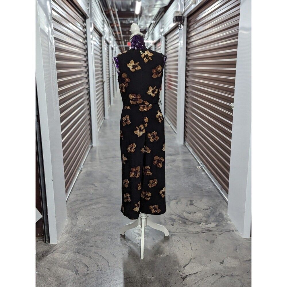 Black with Gold Floral Print Culotte Jumpsuit - Tommy Hilfiger Size 8 - Picture 2 of 8